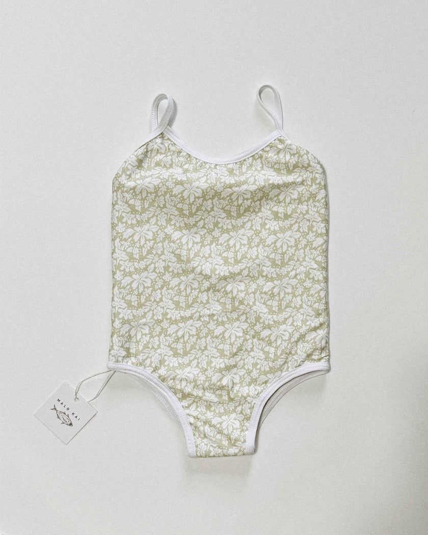 Millie One Piece Kids Swimsuit - Green Hibiscus