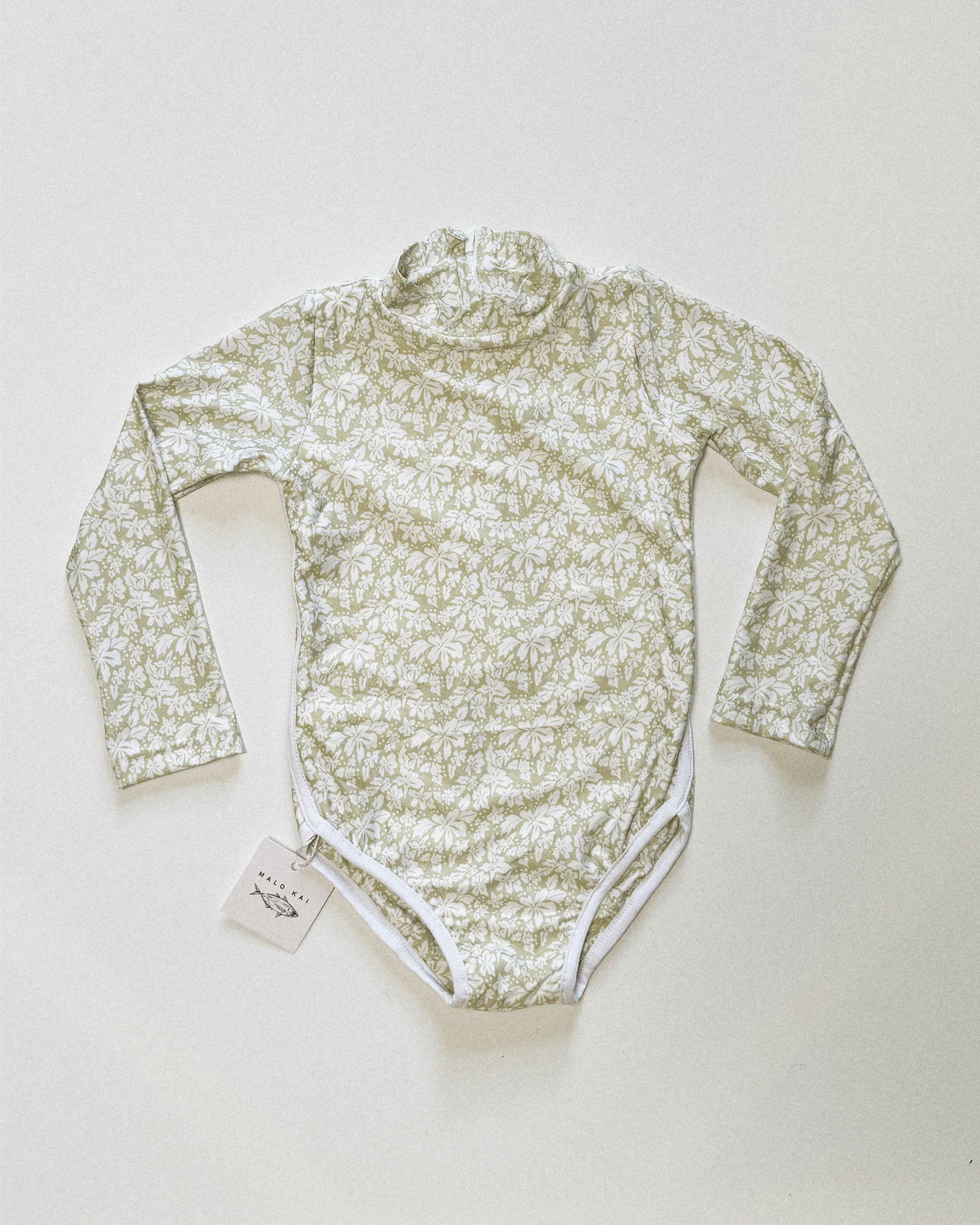 Lola One Piece Kids Swimsuit - Green Hibiscus