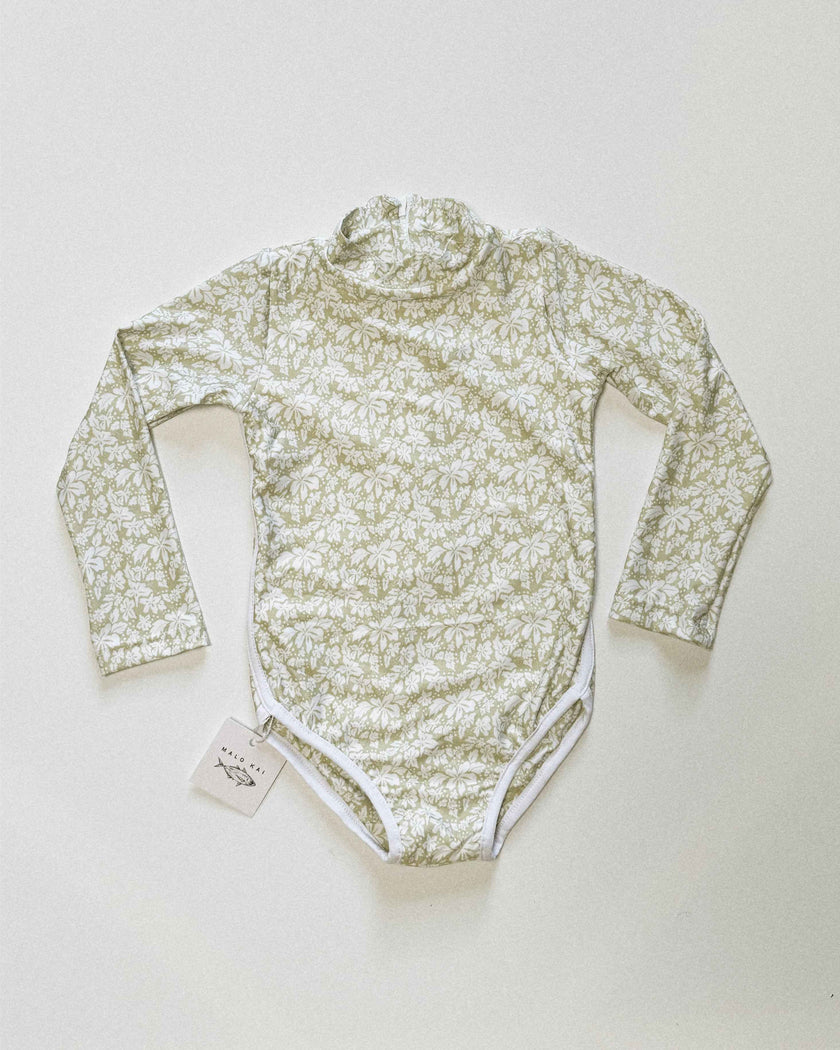 Lola One Piece Kids Swimsuit - Green Hibiscus