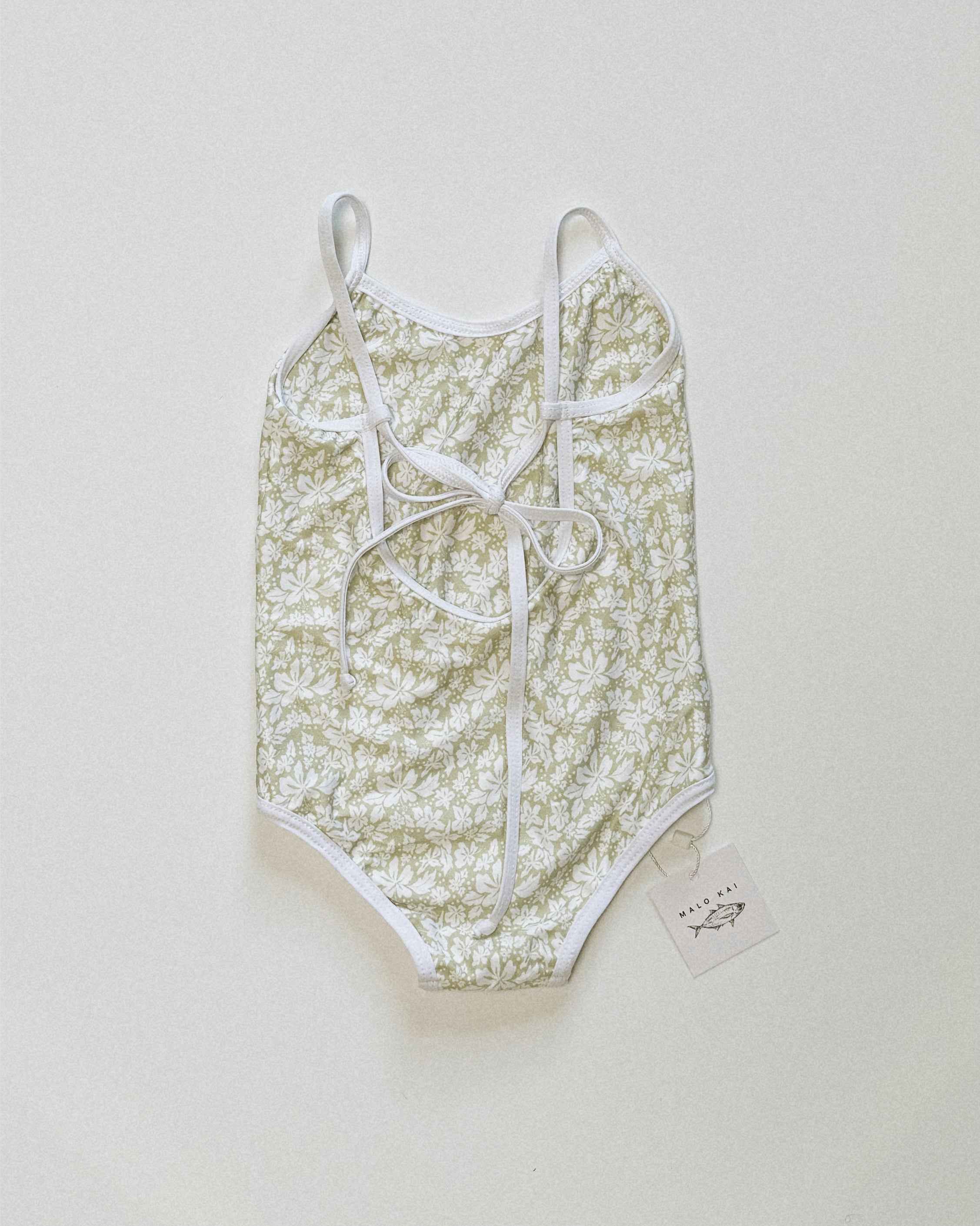 Millie One Piece Kids Swimsuit - Green Hibiscus