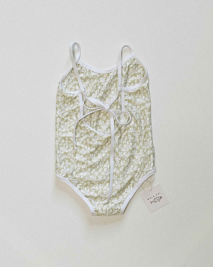 Millie One Piece Kids Swimsuit - Green Hibiscus