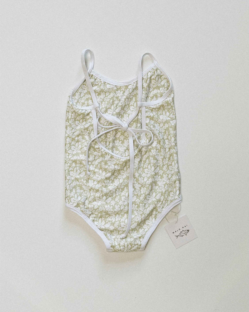 Millie One Piece Kids Swimsuit - Green Hibiscus
