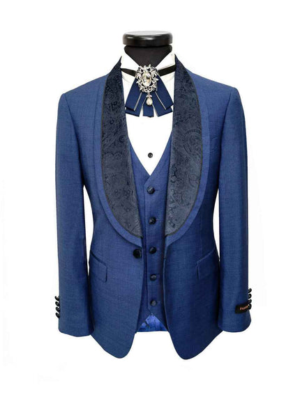 Blue 3-Piece Tuxedo With Wide Shawl Lapel