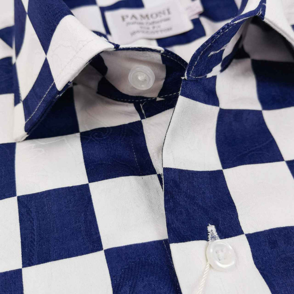 Navy Square Check Slim Fit Shirt