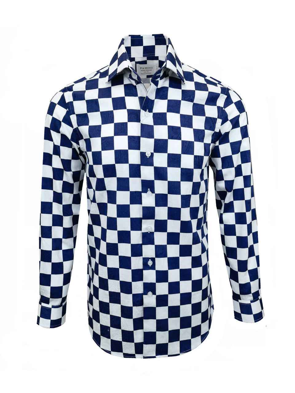 Navy Square Check Slim Fit Shirt