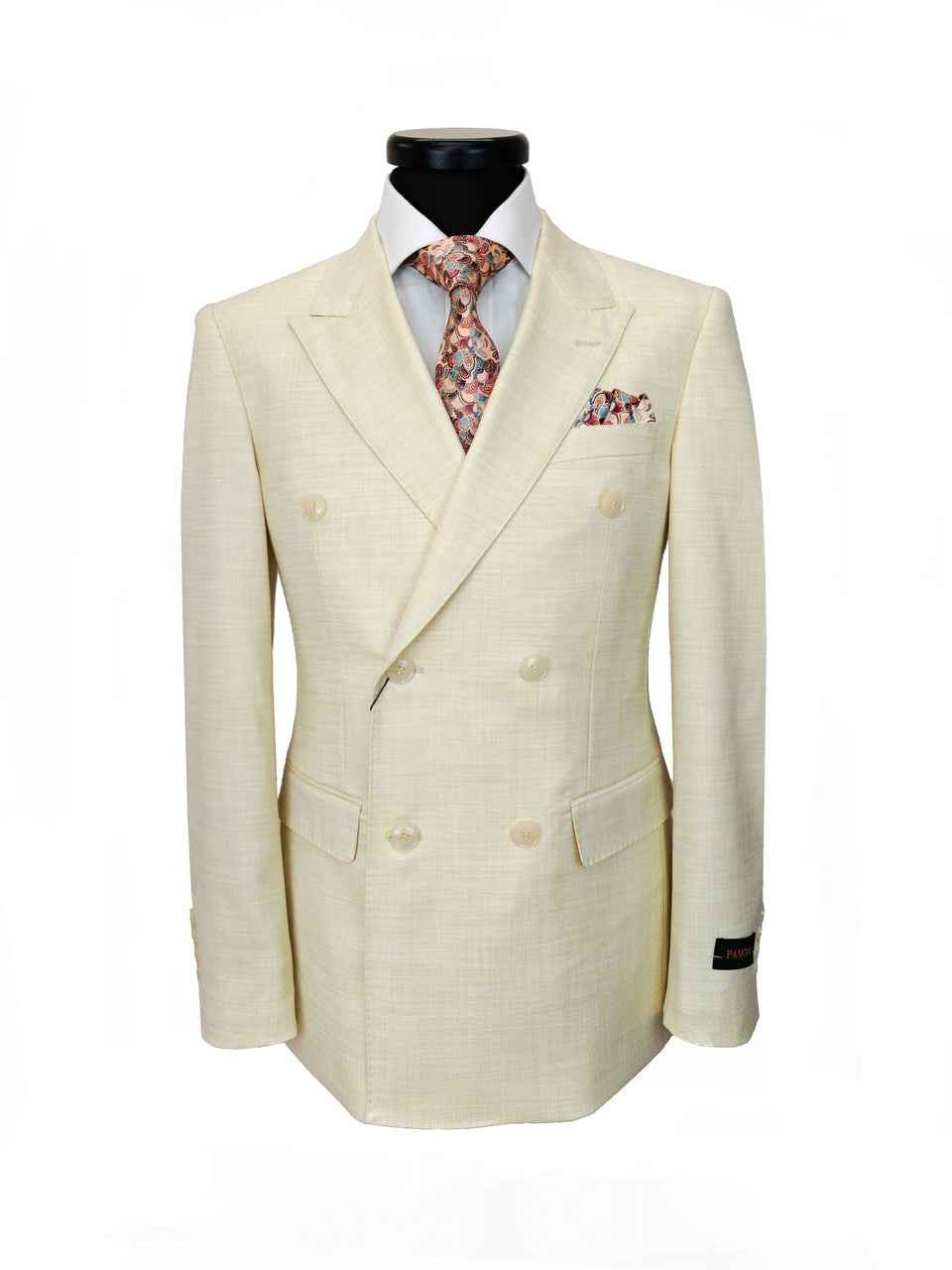 Elegant Cream Double-Breasted Slim Fit Suit