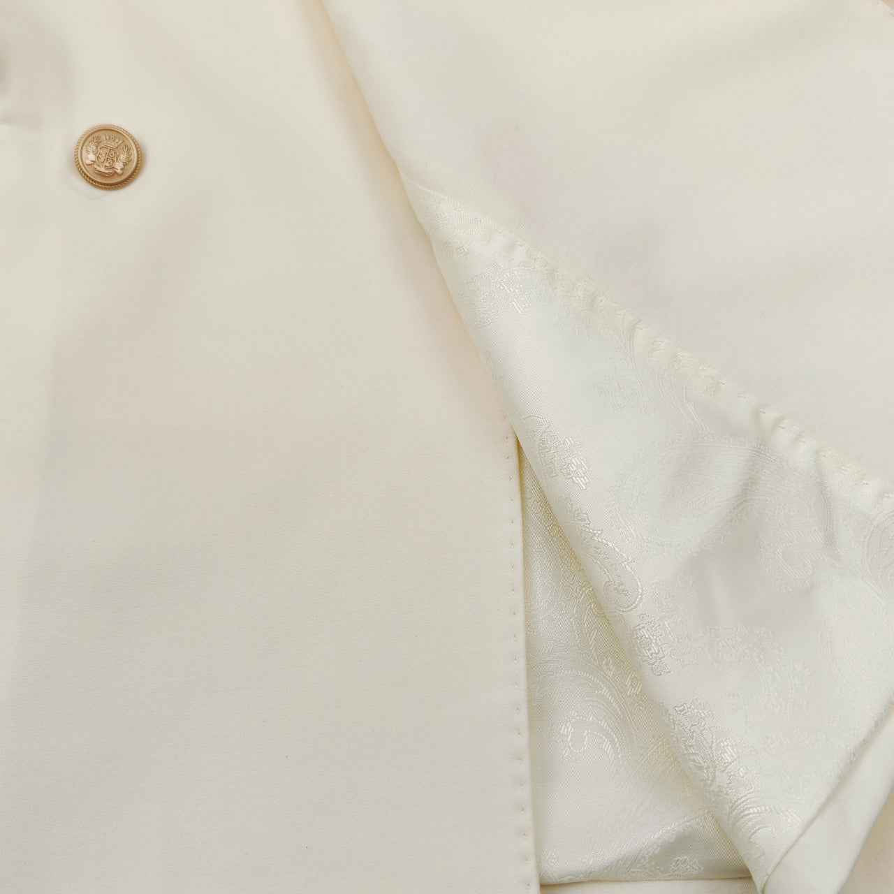 Men’s Slim Fit Cream Double-Breasted Wool-Blend Suit with Gold Buttons
