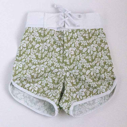 Green Hibiscus Kids Surf Shorts