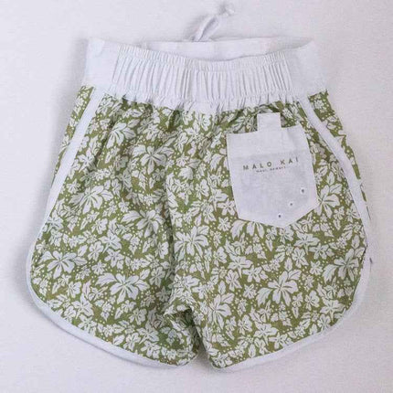 Green Hibiscus Kids Surf Shorts