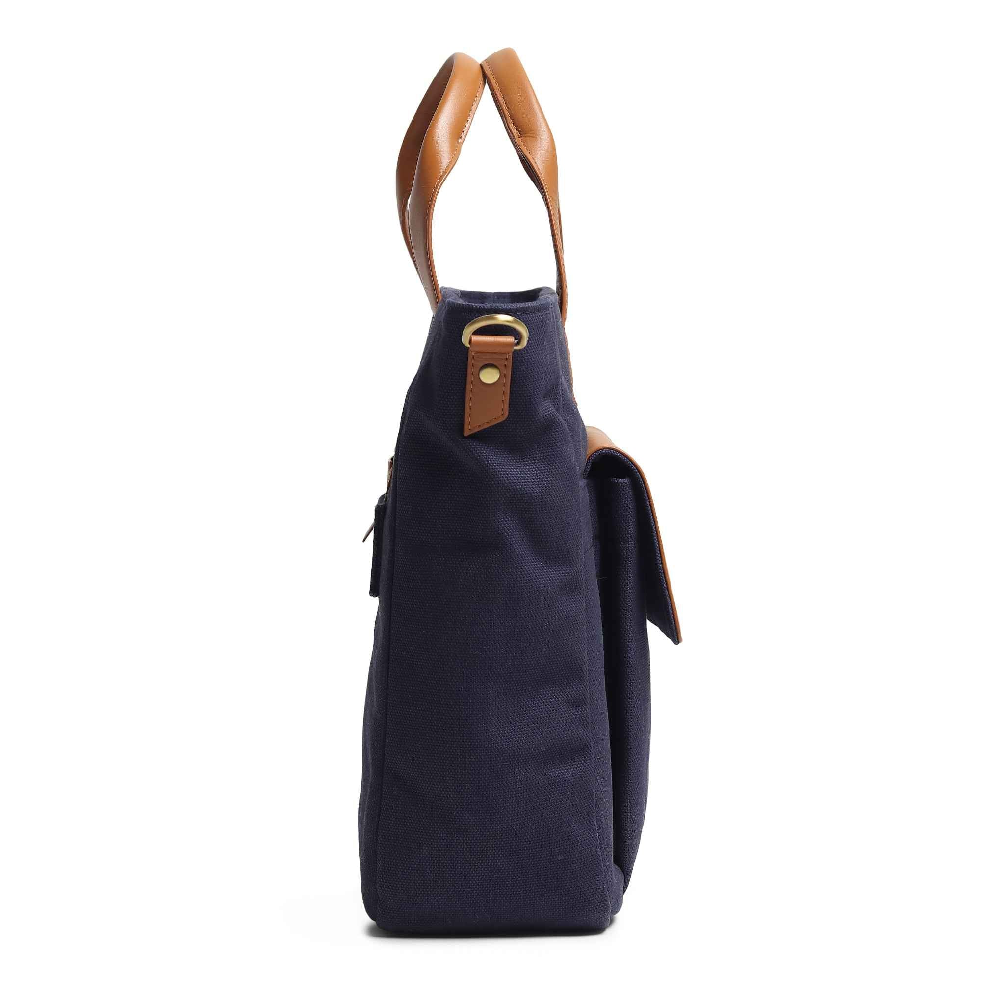Voyager Canvas Leather Briefcase, Dark Blue