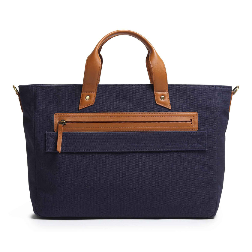 Voyager Canvas Leather Briefcase, Dark Blue