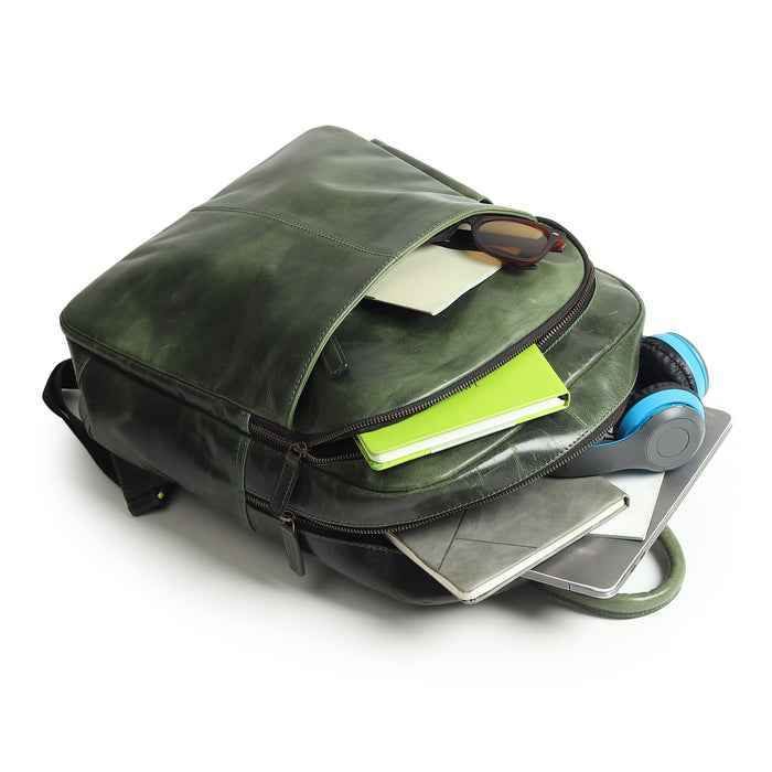 Luxury Italian Leather Backpack, Green