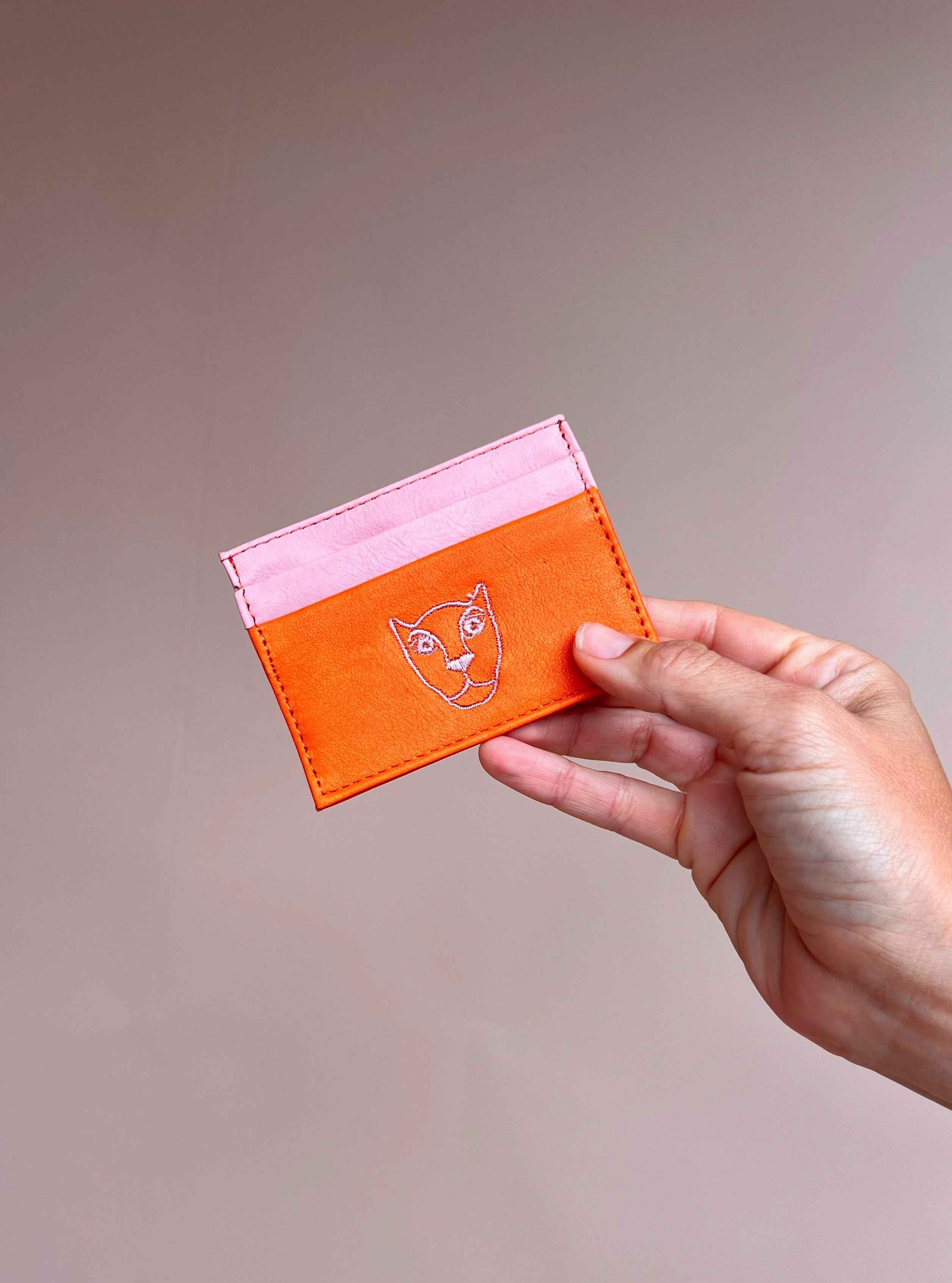 Jaguar Leather Card Holder Wallet Pink and Orange