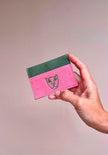 Jaguar Leather Card Holder Wallet Pink + Green