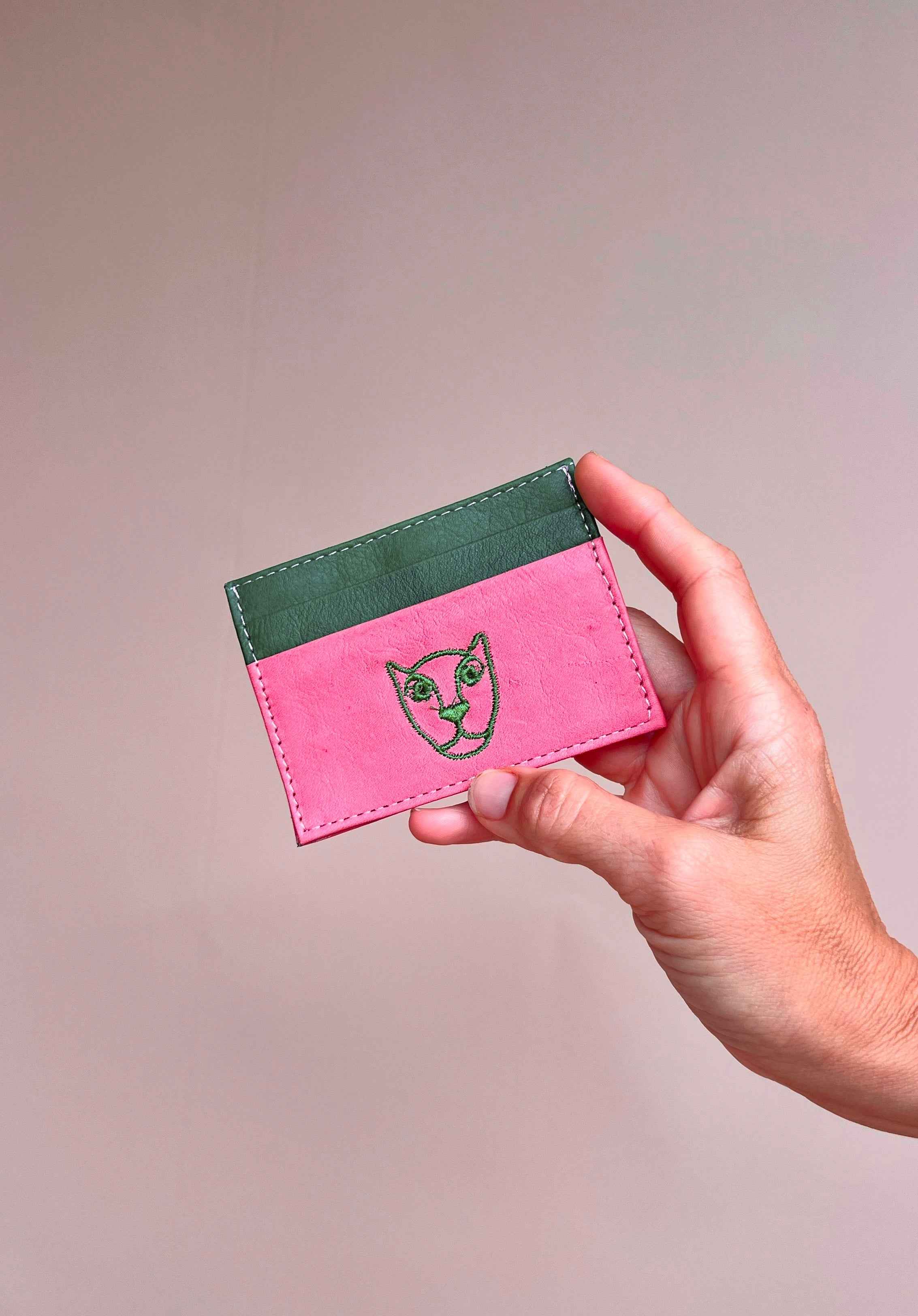 Jaguar Leather Card Holder Wallet Pink + Green