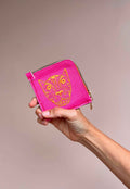 Jaguar Embroidered Zip Around Wallet Hot Pink With Orange