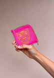 Jaguar Embroidered Zip Around Wallet Hot Pink With Orange