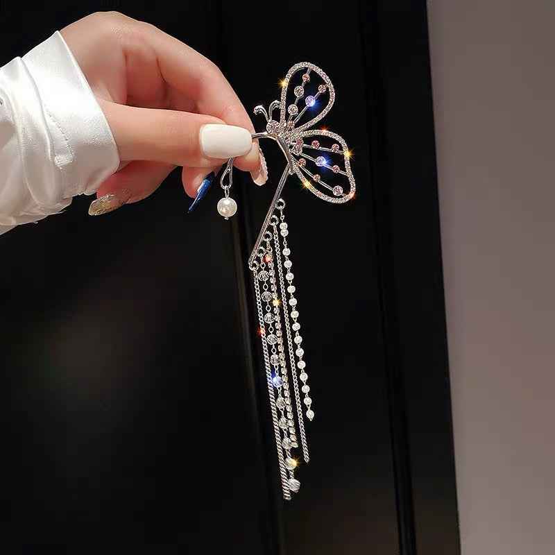 Crystal Butterfly Tassel Ear Wrap
