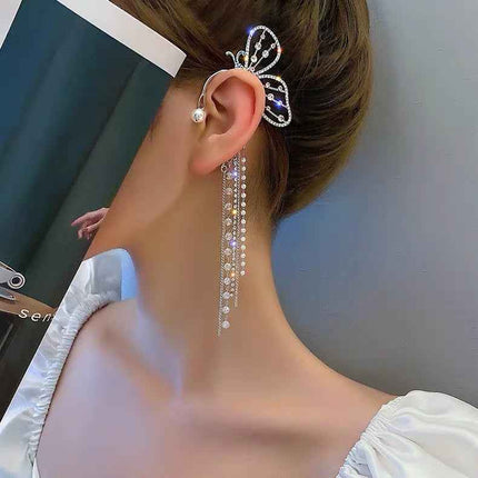 Crystal Butterfly Tassel Ear Wrap