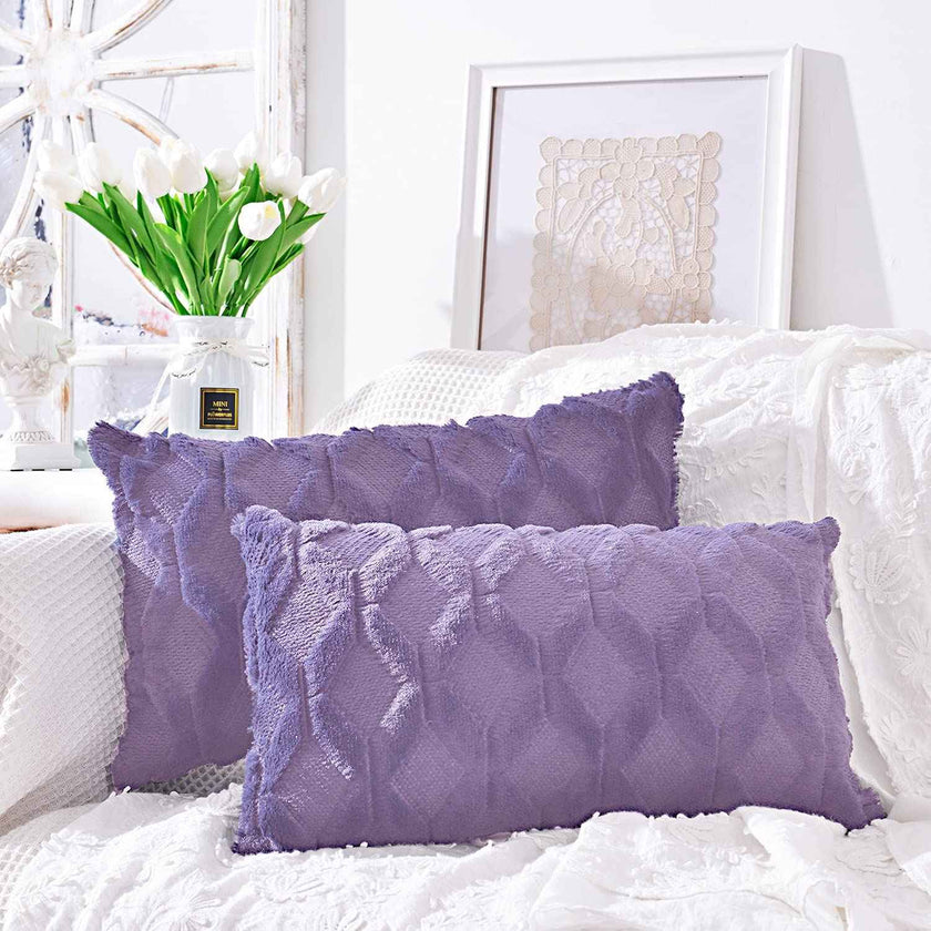 Rectangular Lumbar Plush Throw Pillow Covers, Pack of 2 Luxury Soft Pillowcases, Solid Colors,12x20 inches pack of 2 throw pillows covers