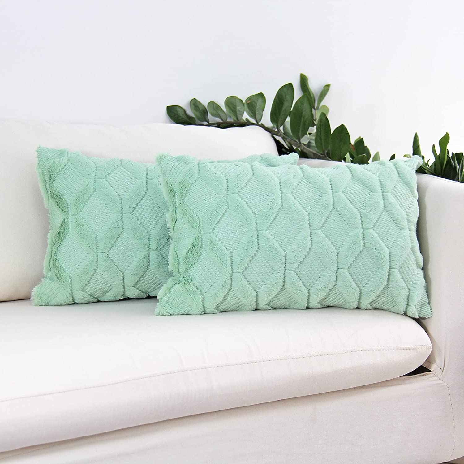 Rectangular Lumbar Plush Throw Pillow Covers, Pack of 2 Luxury Soft Pillowcases, Solid Colors,12x20 inches pack of 2 throw pillows covers