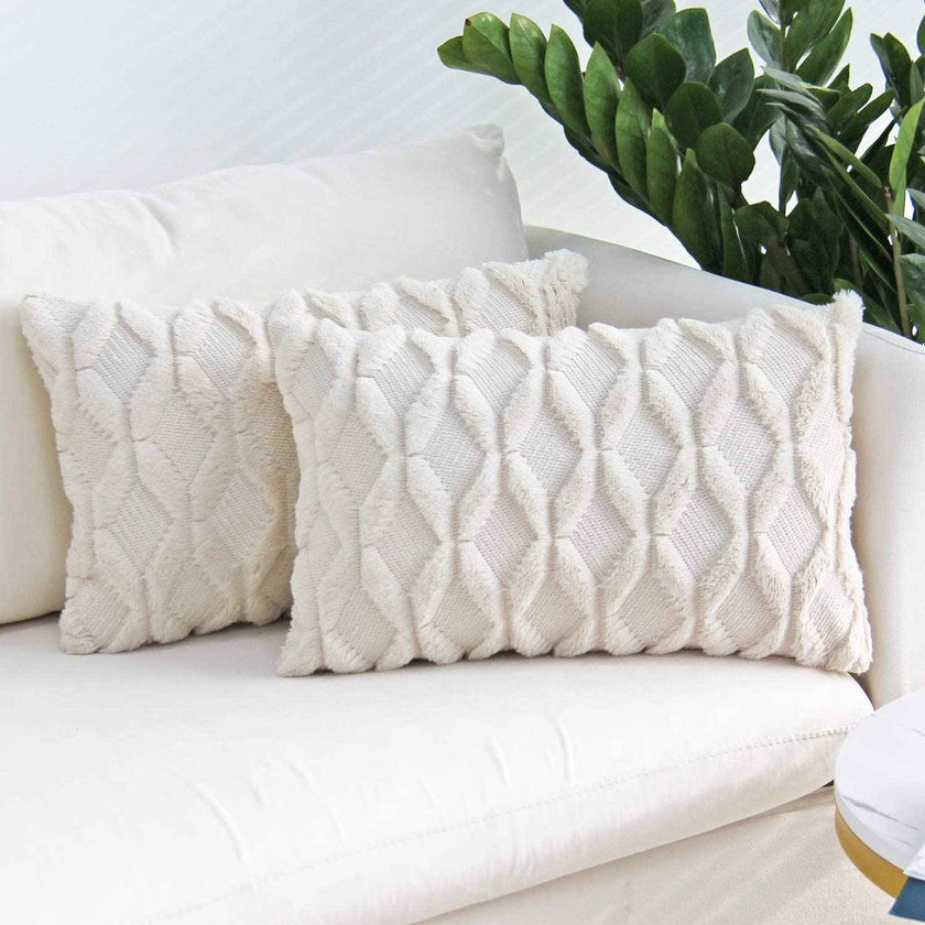 Rectangular Lumbar Plush Throw Pillow Covers, Pack of 2 Luxury Soft Pillowcases, Solid Colors,12x20 inches pack of 2 throw pillows covers