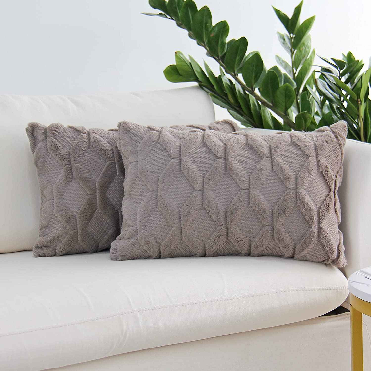 Rectangular Lumbar Plush Throw Pillow Covers, Pack of 2 Luxury Soft Pillowcases, Solid Colors,12x20 inches pack of 2 throw pillows covers