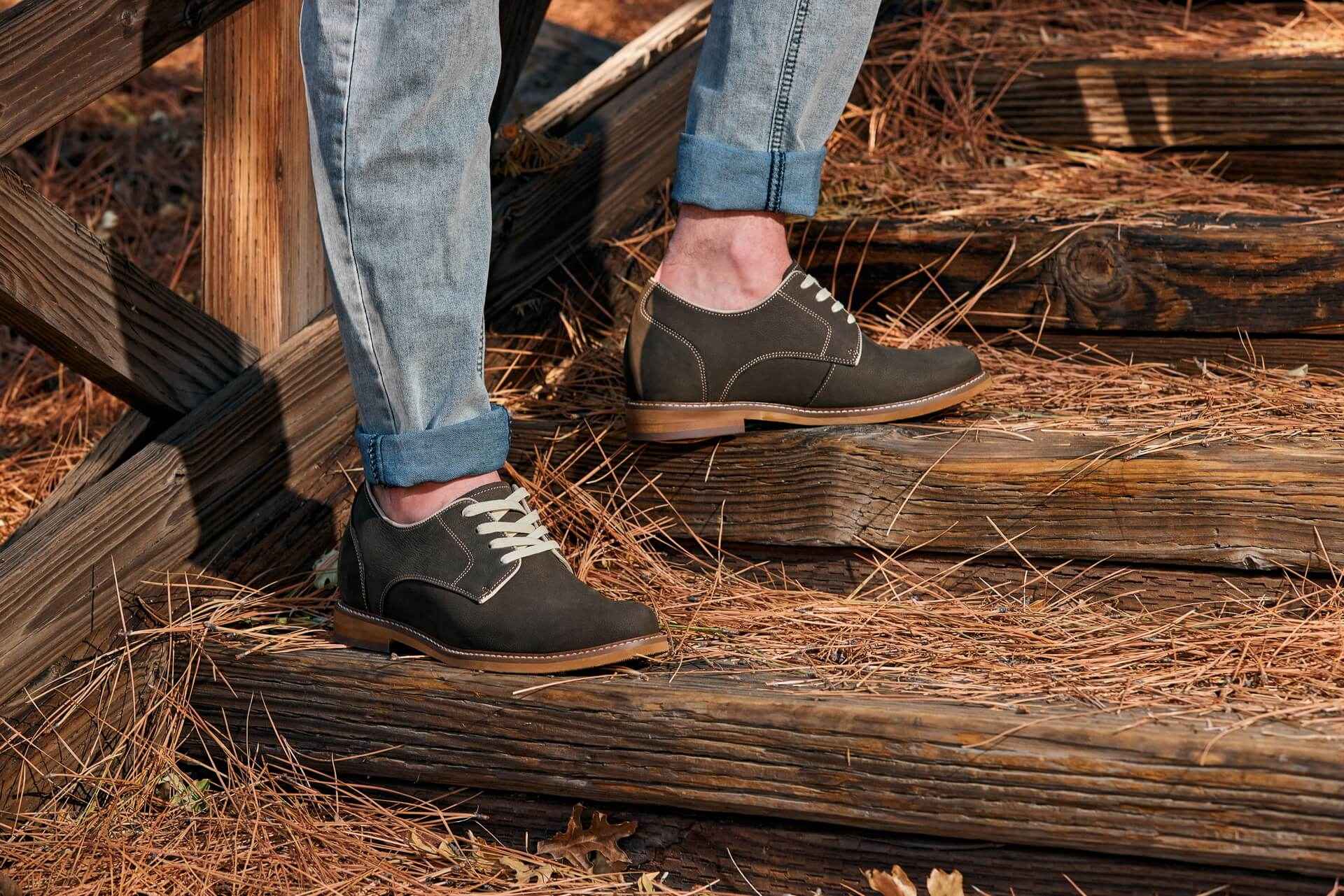 CALTO - J1311 - 3 Inches Taller (Sardine Grey) - Business Casual Leather Derbies