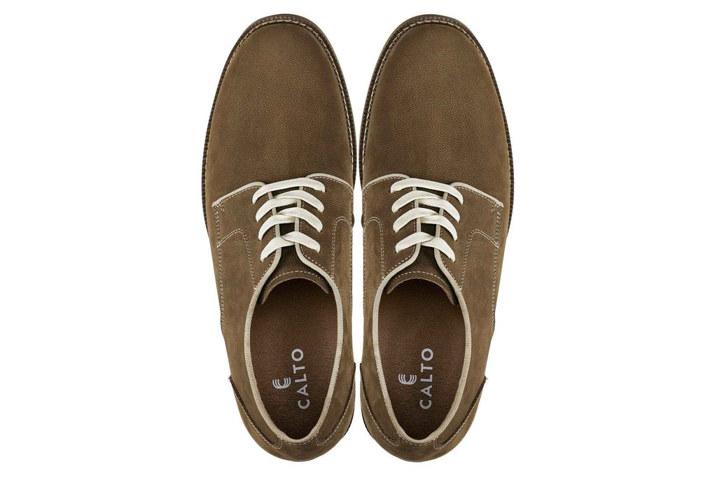 CALTO - J1312 - 3 Inches Taller (Khaki Brown) - Business Casual Leather Derbies