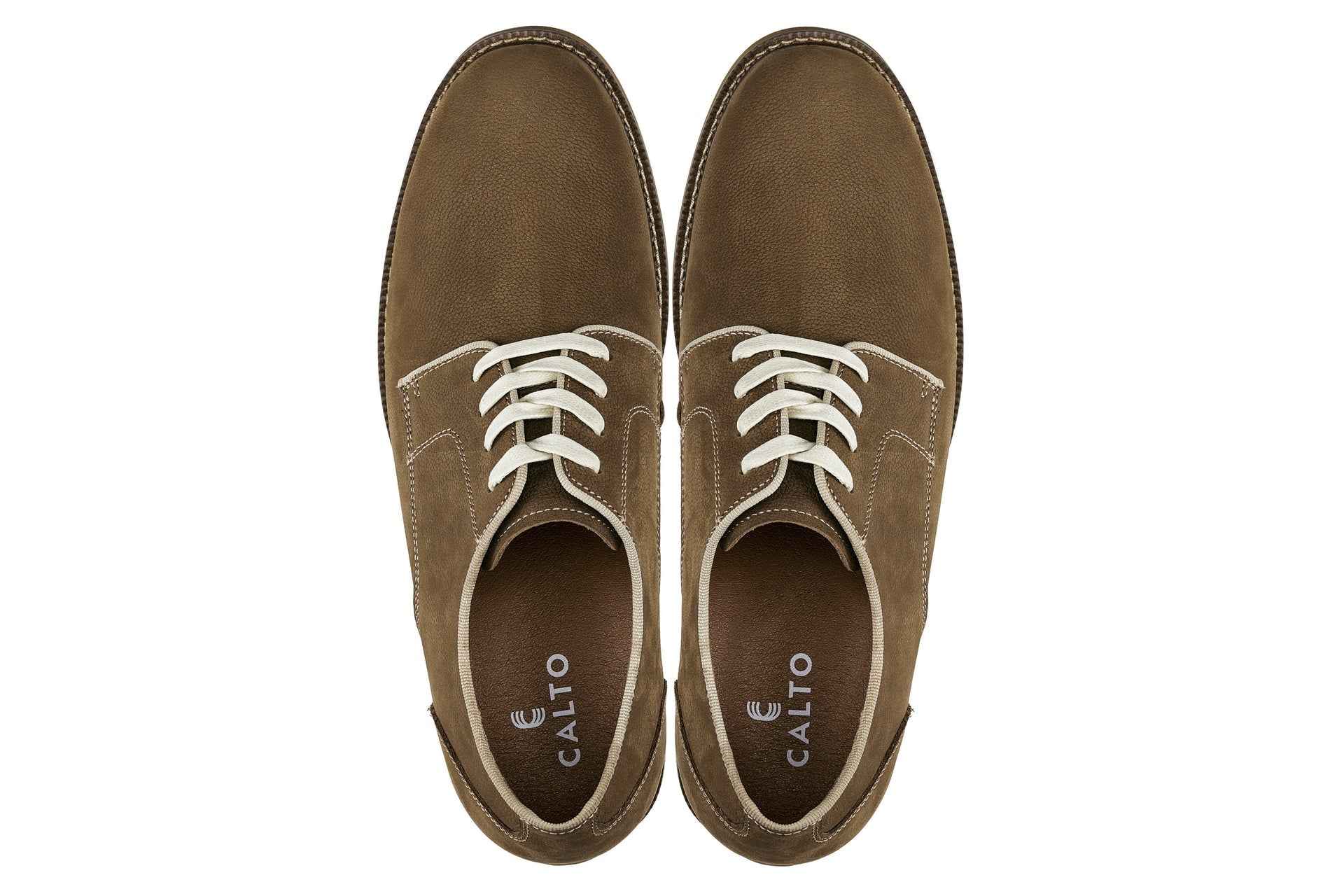 CALTO - J1312 - 3 Inches Taller (Khaki Brown) - Business Casual Leather Derbies