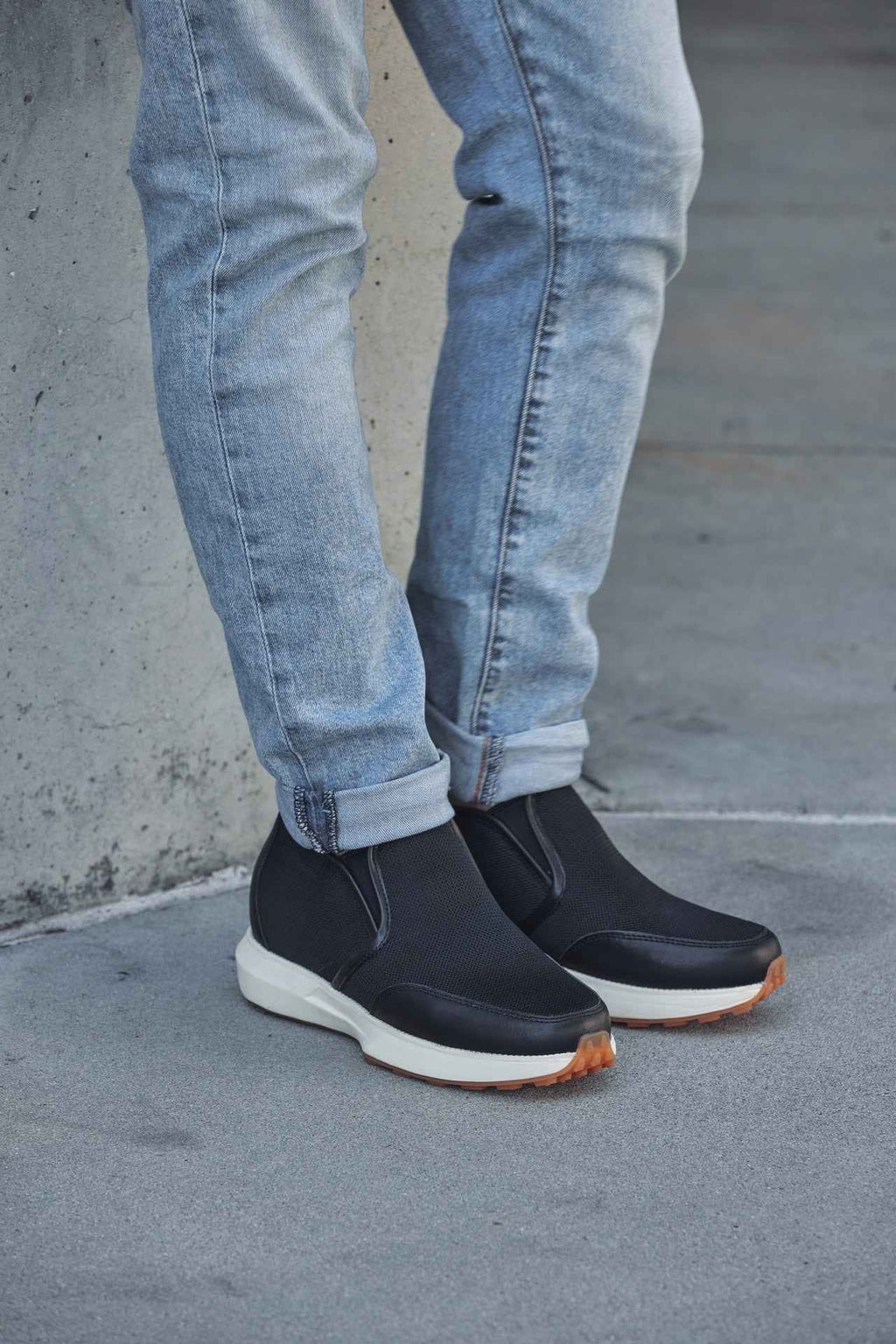 CALTO - J1433  - 3.3 Inches Taller (Black) - Casual Chunky Sole Sneaker Loafers