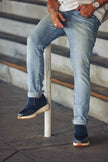 CALTO - J1435  - 3.3 Inches Taller (Dark Blue) - Casual Chunky Sole Sneaker Loafers