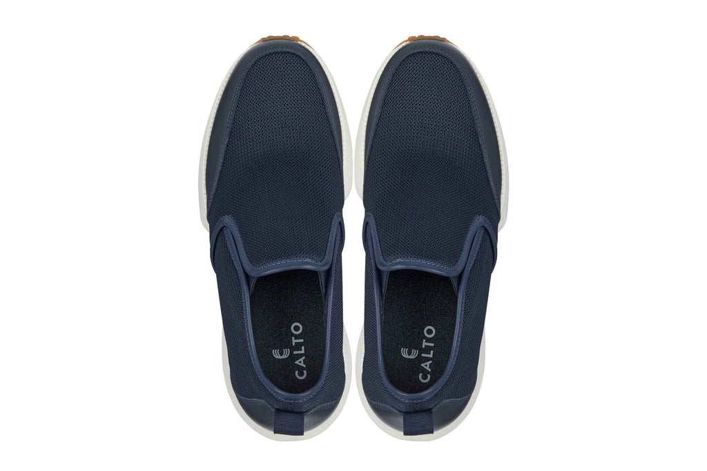 CALTO - J1435  - 3.3 Inches Taller (Dark Blue) - Casual Chunky Sole Sneaker Loafers