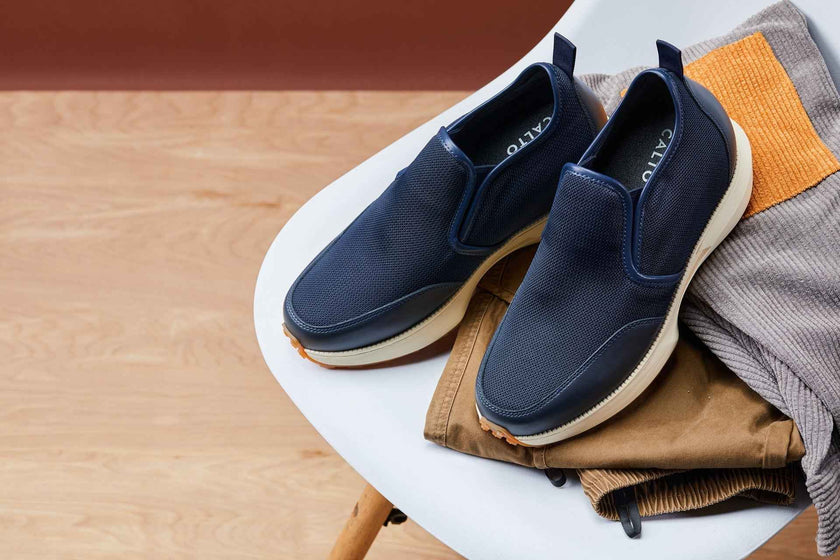 CALTO - J1435  - 3.3 Inches Taller (Dark Blue) - Casual Chunky Sole Sneaker Loafers
