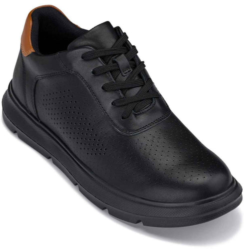 CALTO - J1580  - 2.6 Inches Taller (Black/Black Sole) - Lightweight Casual Walkers