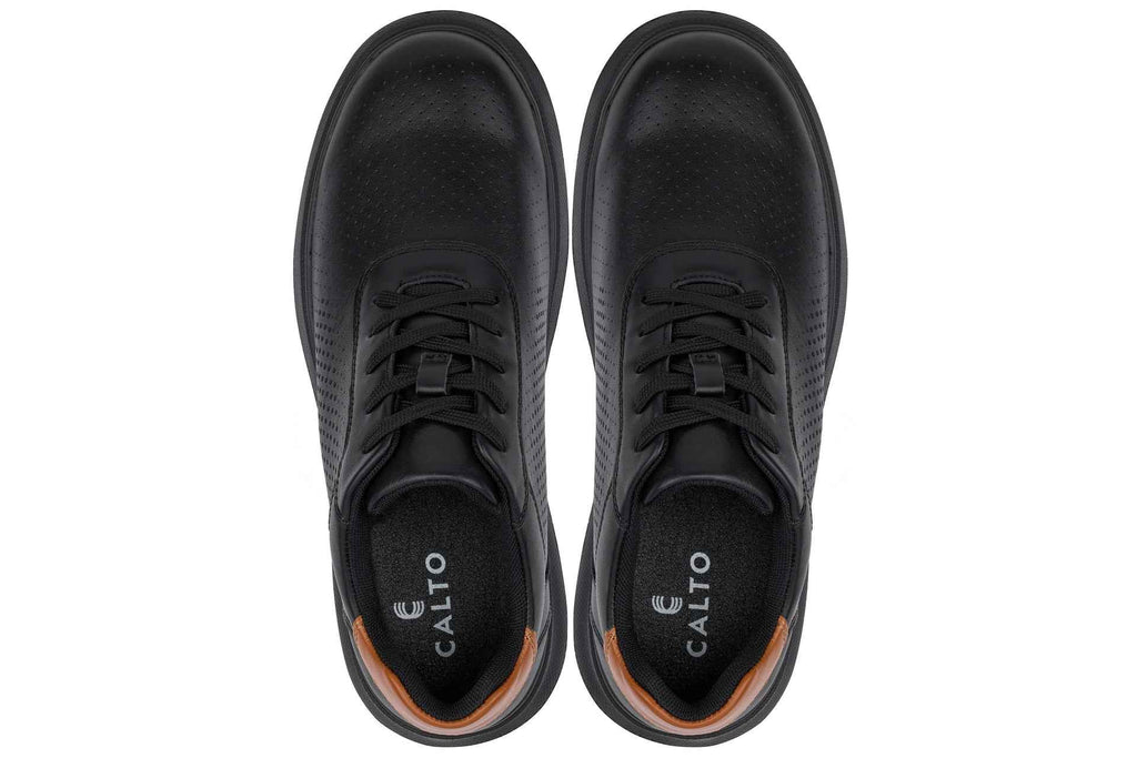 CALTO - J1580  - 2.6 Inches Taller (Black/Black Sole) - Lightweight Casual Walkers