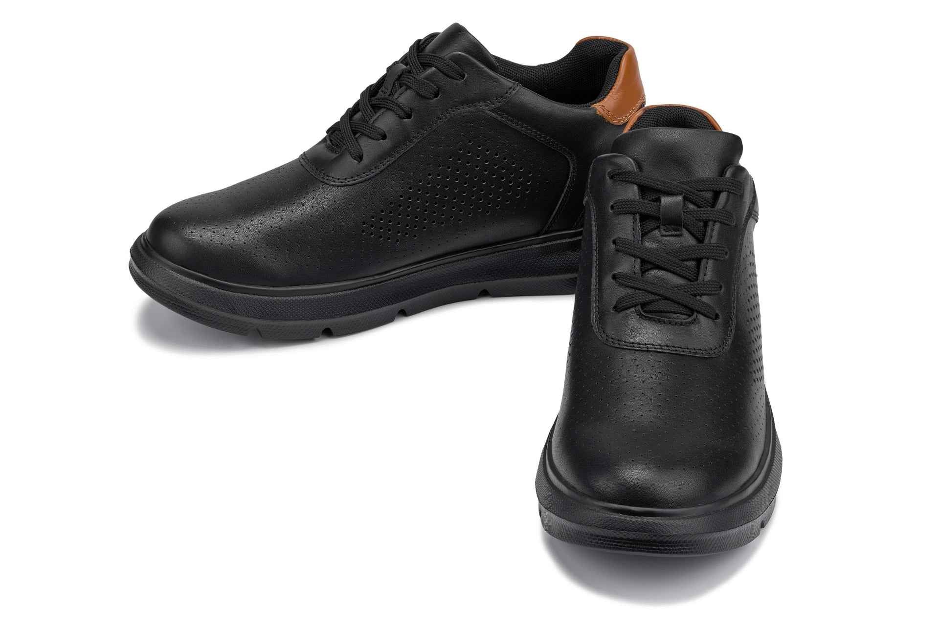 CALTO - J1580  - 2.6 Inches Taller (Black/Black Sole) - Lightweight Casual Walkers