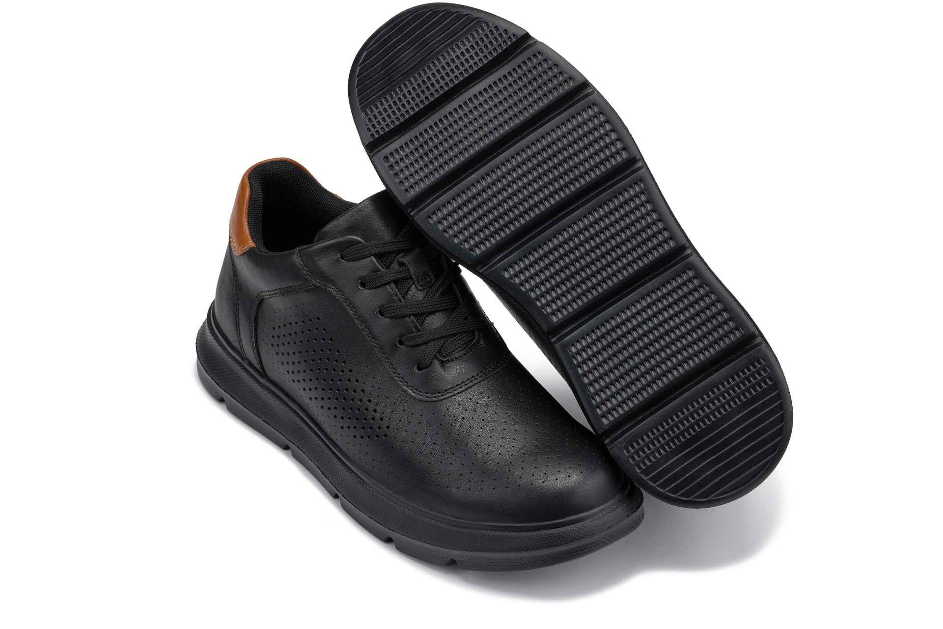 CALTO - J1580  - 2.6 Inches Taller (Black/Black Sole) - Lightweight Casual Walkers