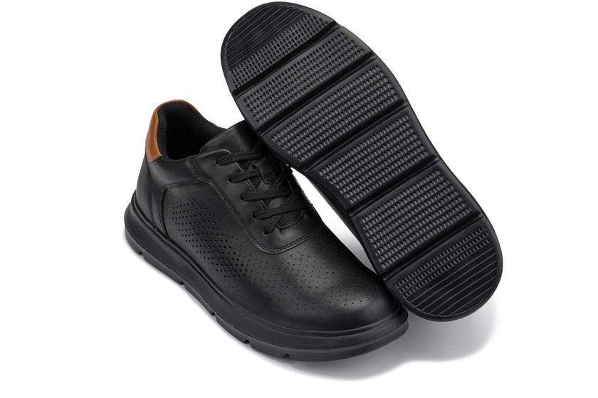 CALTO - J1580  - 2.6 Inches Taller (Black/Black Sole) - Lightweight Casual Walkers