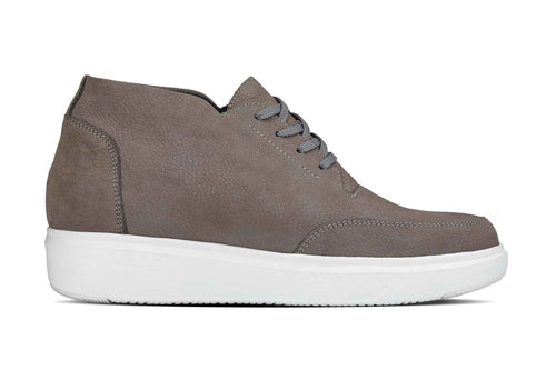 CALTO - J1771  - 3.2 Inches Taller (Grey) - Casual Chunky Sole Boots – Soft Pebble Grain Nubuck Leather
