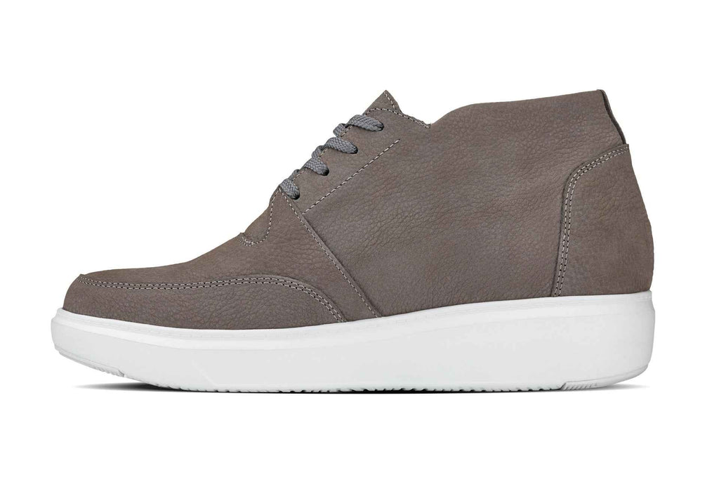 CALTO - J1771  - 3.2 Inches Taller (Grey) - Casual Chunky Sole Boots – Soft Pebble Grain Nubuck Leather