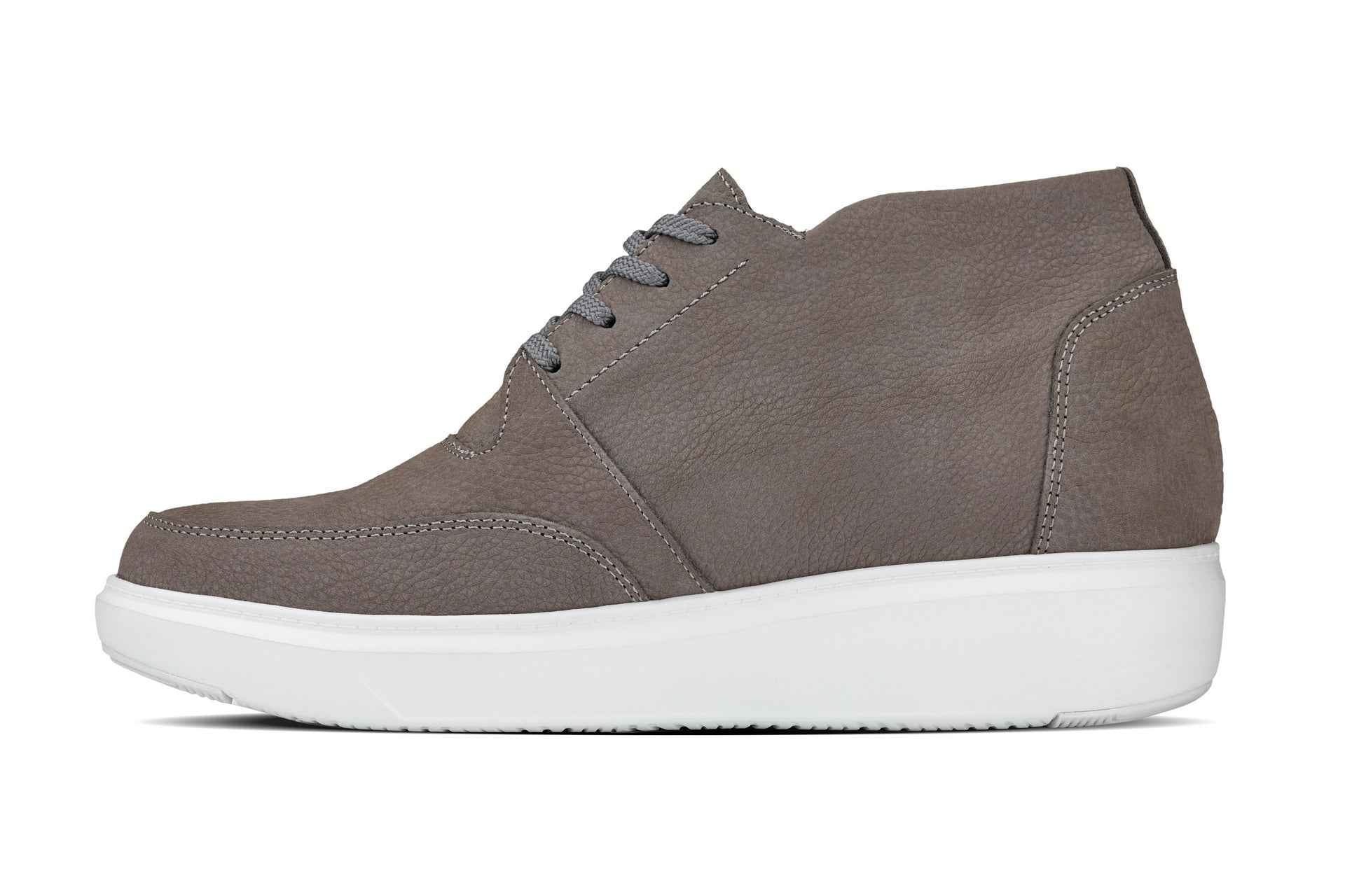 CALTO - J1771  - 3.2 Inches Taller (Grey) - Casual Chunky Sole Boots – Soft Pebble Grain Nubuck Leather