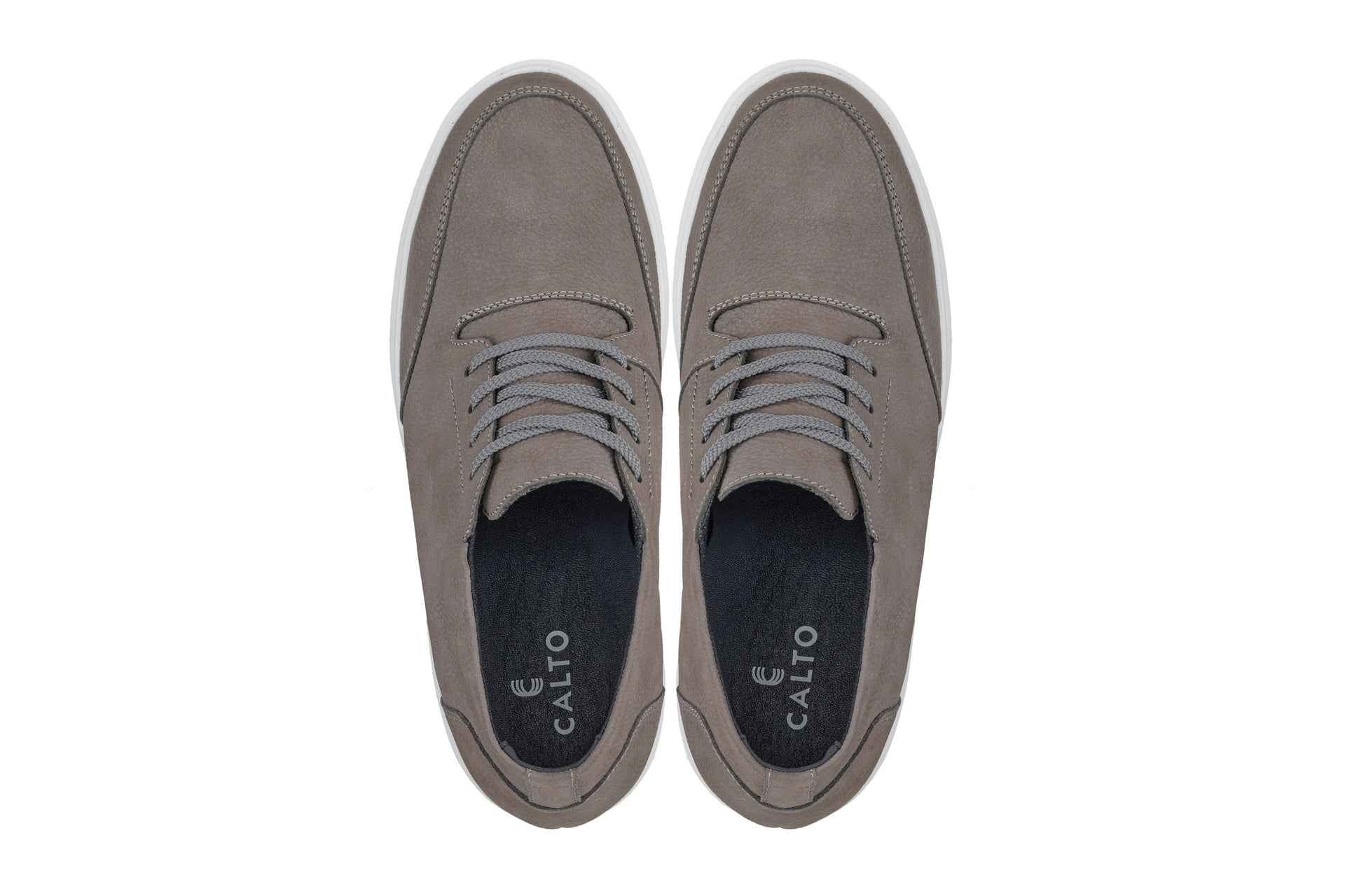CALTO - J1771  - 3.2 Inches Taller (Grey) - Casual Chunky Sole Boots – Soft Pebble Grain Nubuck Leather