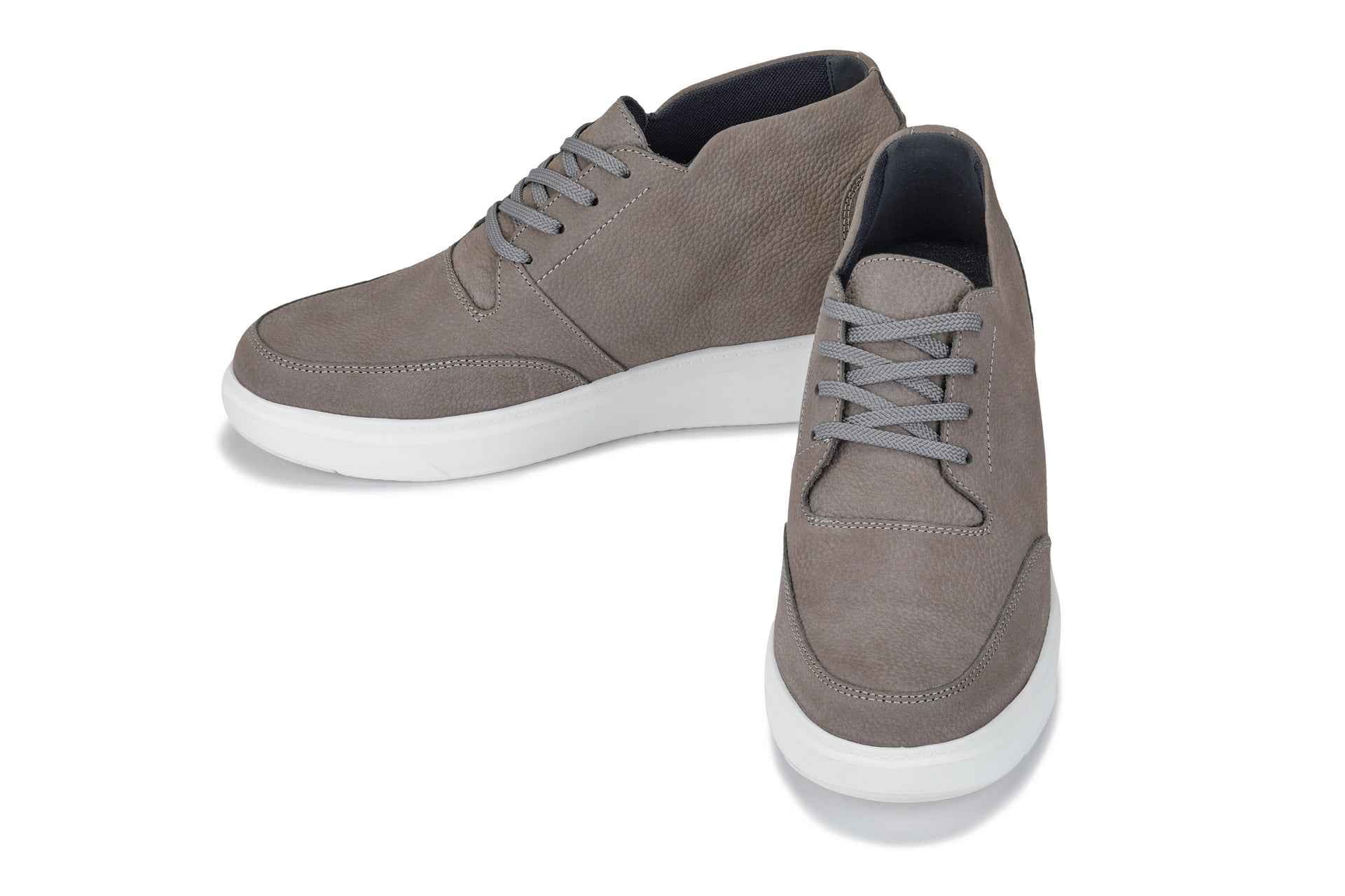 CALTO - J1771  - 3.2 Inches Taller (Grey) - Casual Chunky Sole Boots – Soft Pebble Grain Nubuck Leather