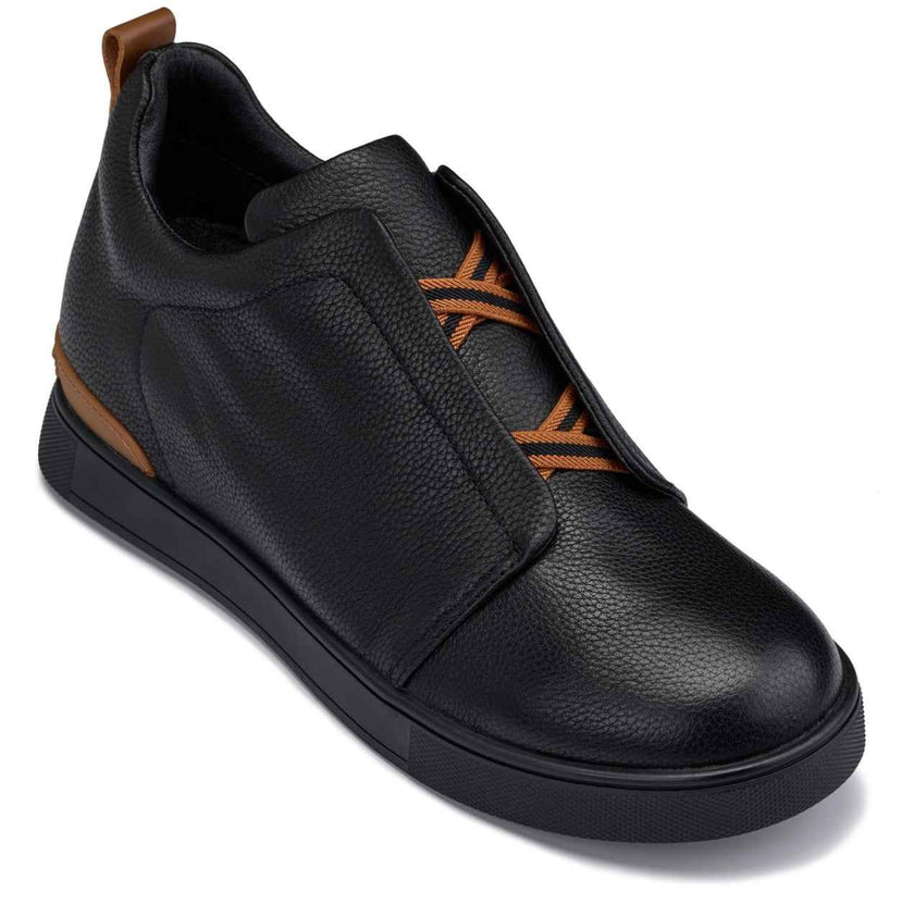 CALTO - J1931  - 2.6 Inches Taller (Black/Black Sole) - Slip-On Snoafers