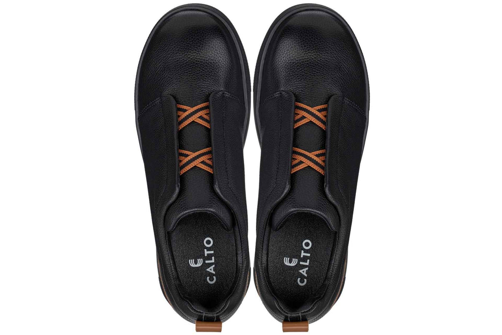 CALTO - J1931  - 2.6 Inches Taller (Black/Black Sole) - Slip-On Snoafers