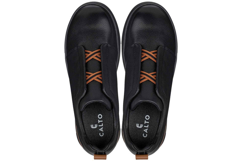 CALTO - J1931  - 2.6 Inches Taller (Black/Black Sole) - Slip-On Snoafers