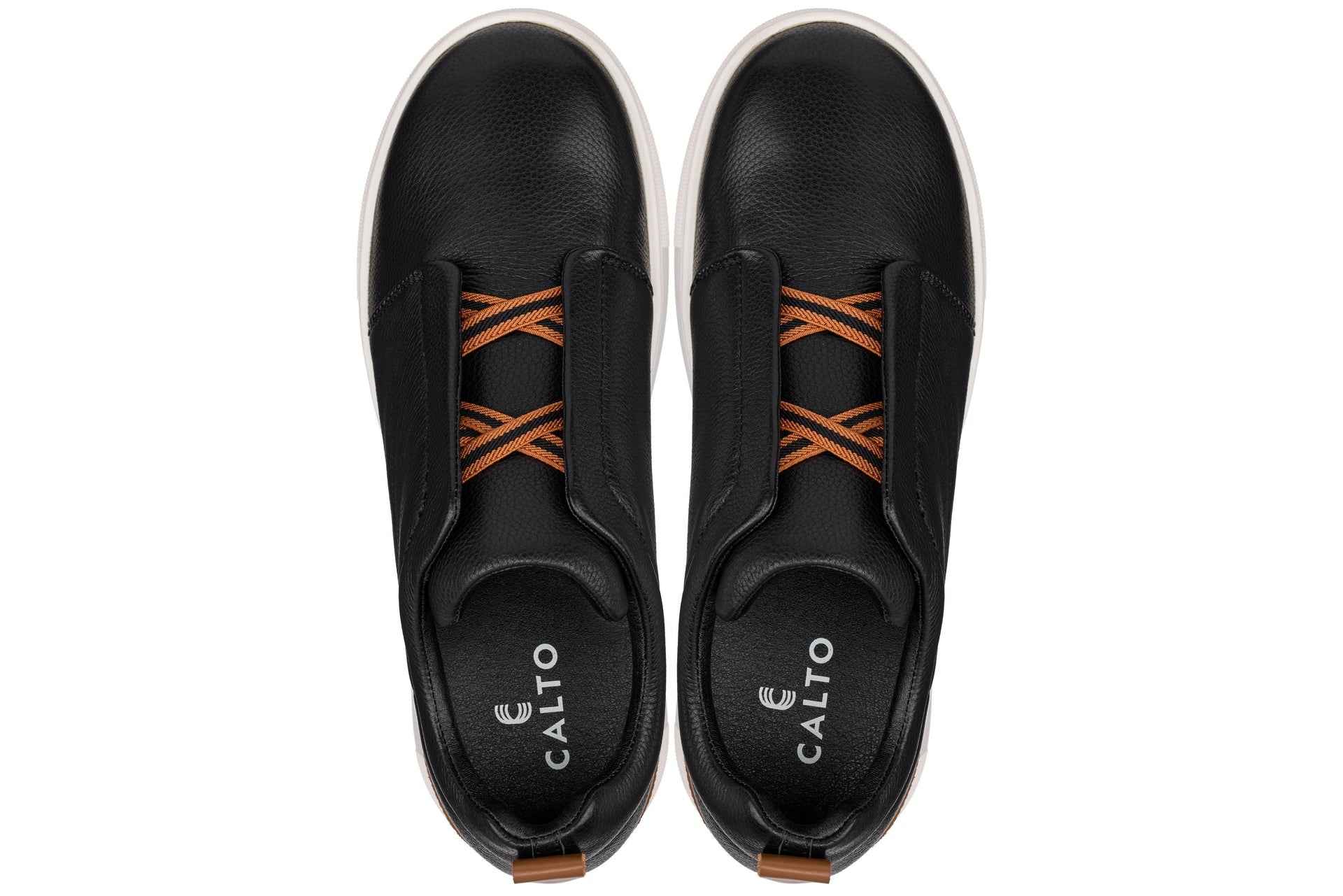 CALTO - J1932  - 2.6 Inches Taller (Black/White Sole) - Slip-On Snoafers