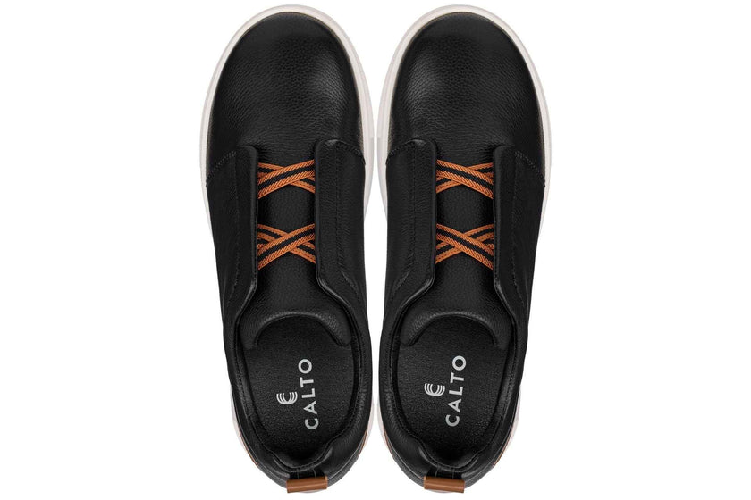 CALTO - J1932  - 2.6 Inches Taller (Black/White Sole) - Slip-On Snoafers