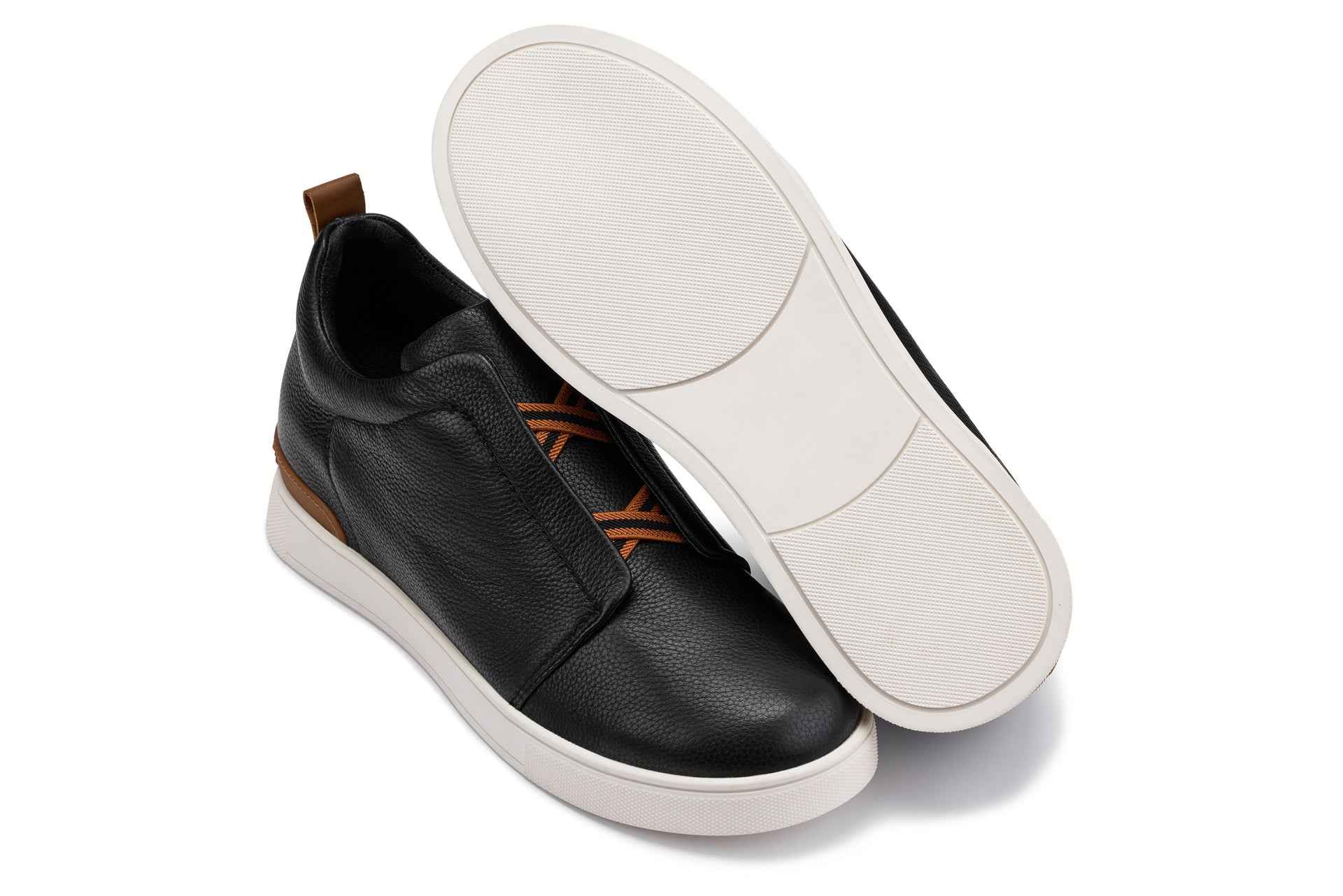 CALTO - J1932  - 2.6 Inches Taller (Black/White Sole) - Slip-On Snoafers